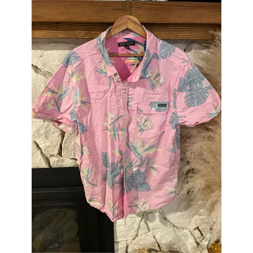 Body Glove Tropical Print Pink Button Up Mens Size Extra Large
